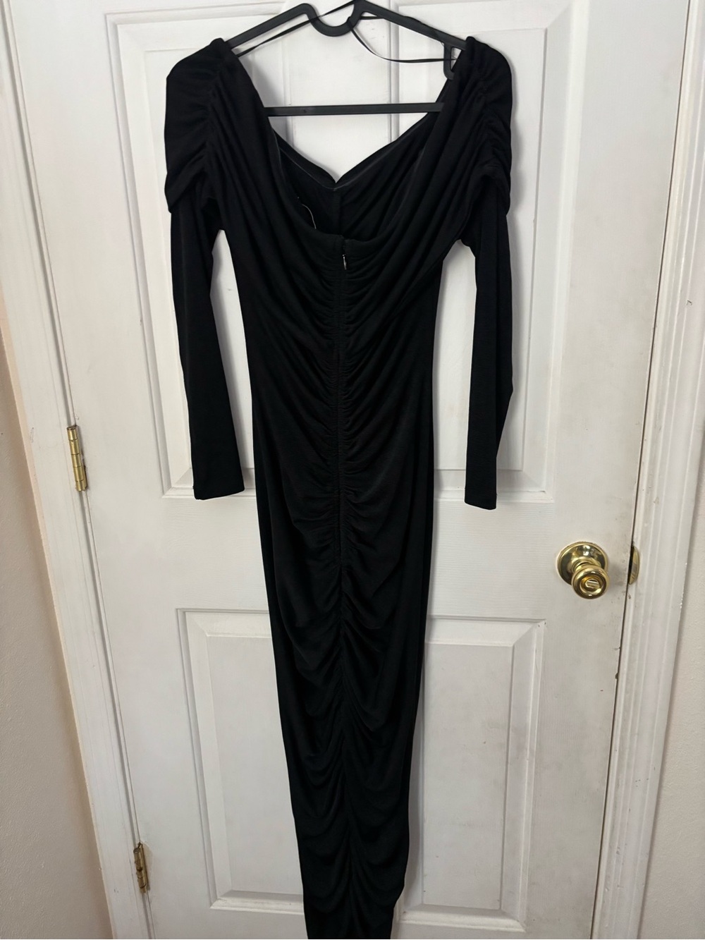 Misha Elegant Black Ruched Long-Sleeve Maxi Dress